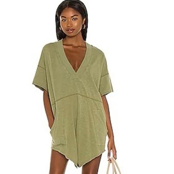 Free People Why Not Romper in Adventurer/Green Size Small - Picture 2 of 16